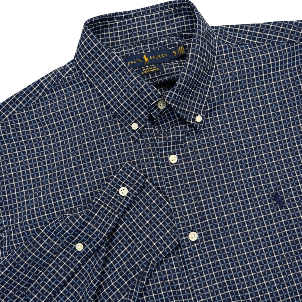 Ralph Lauren Performance Shirt Mens XL Blue Plaid Classic Fit Button Down